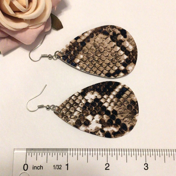 Snakeskin Leather Teardrop Earrings - Picture 2 of 5